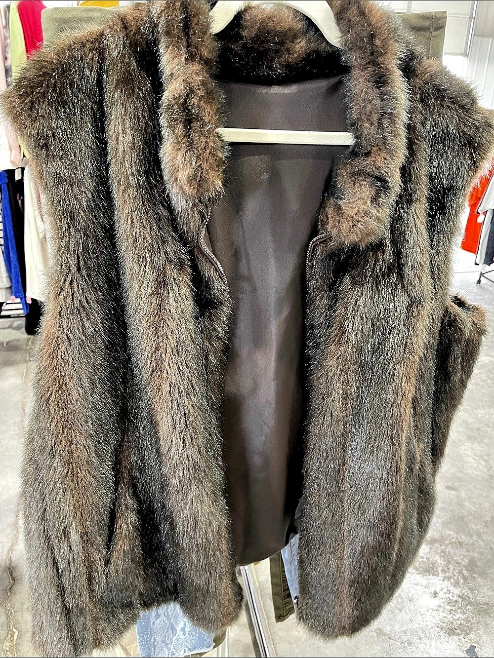 Reversiable Brown Faux Fur Trim Vest Like New
